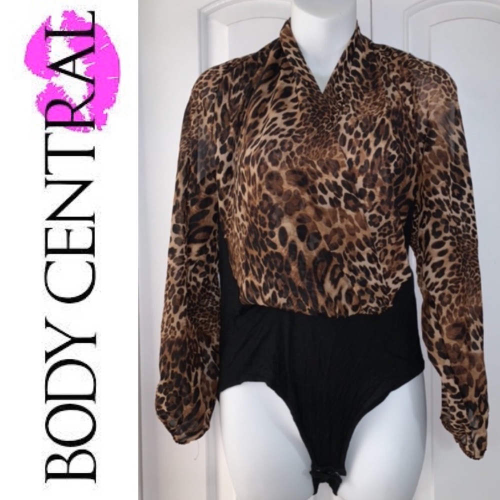 Body Central Plunging Neckline Leopard Bodysuit